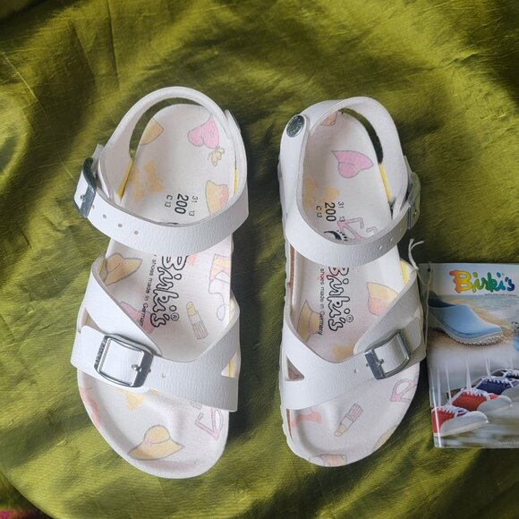 White Birki's Sandals with Beach Themed Insole Size 13 Girls - Picture 2 of 9